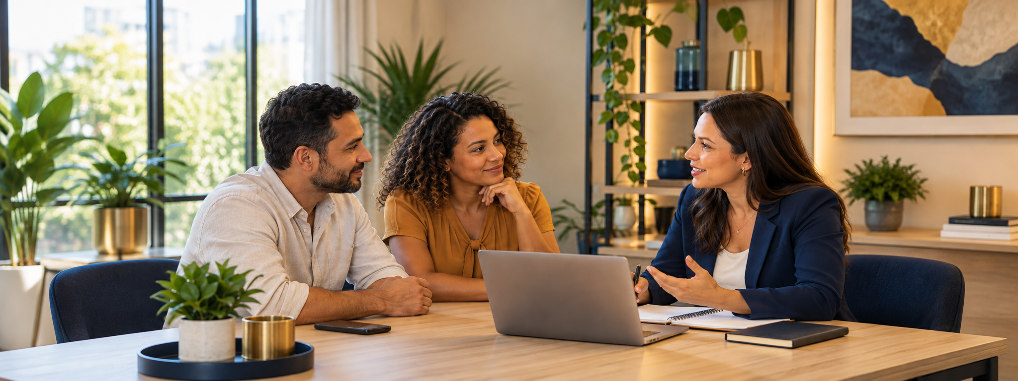 Homens e mulheres em atendimento consultivo empresarial